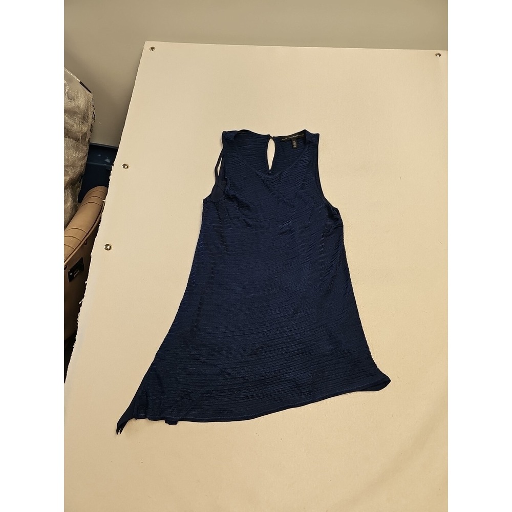 white house black market Navy Blue Sleeveless Knit Asymmetrical Blouse Size XS